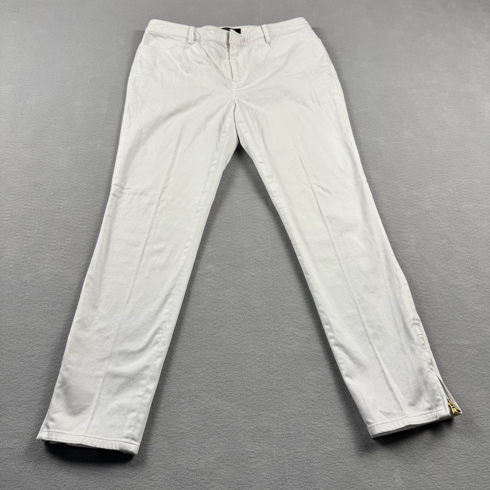 Ralph Lauren White Jeans Womens Petite 6 White Denim Ankle Zip Stretch Summer